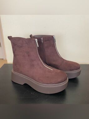 Portland Chocolate Brown Suede Chunky Platform Zipper Boots Womens Size 8